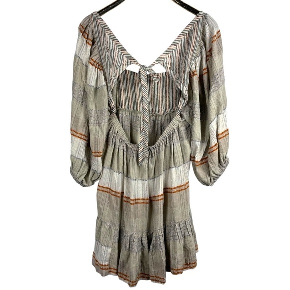 FREE PEOPLE COSY STRIPED COTTON BOHO 3/4 BALLOON SLEEVE MINI DRESS - Picture 5 of 12